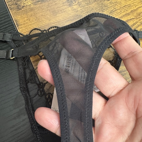 Victoria's Secret Logo Embroidery String Bikini Panty Black - Picture 2 of 6